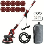 Drywall Sander, 1050W Electric Drywall Sander with Vacuum, 6 Variable Speed Drywall Sander, 500-1900RPM Wall Sander with 20 Pcs Sanding discs, 14 FT Extendable Hose, LED Light, Storage Bag, Red
